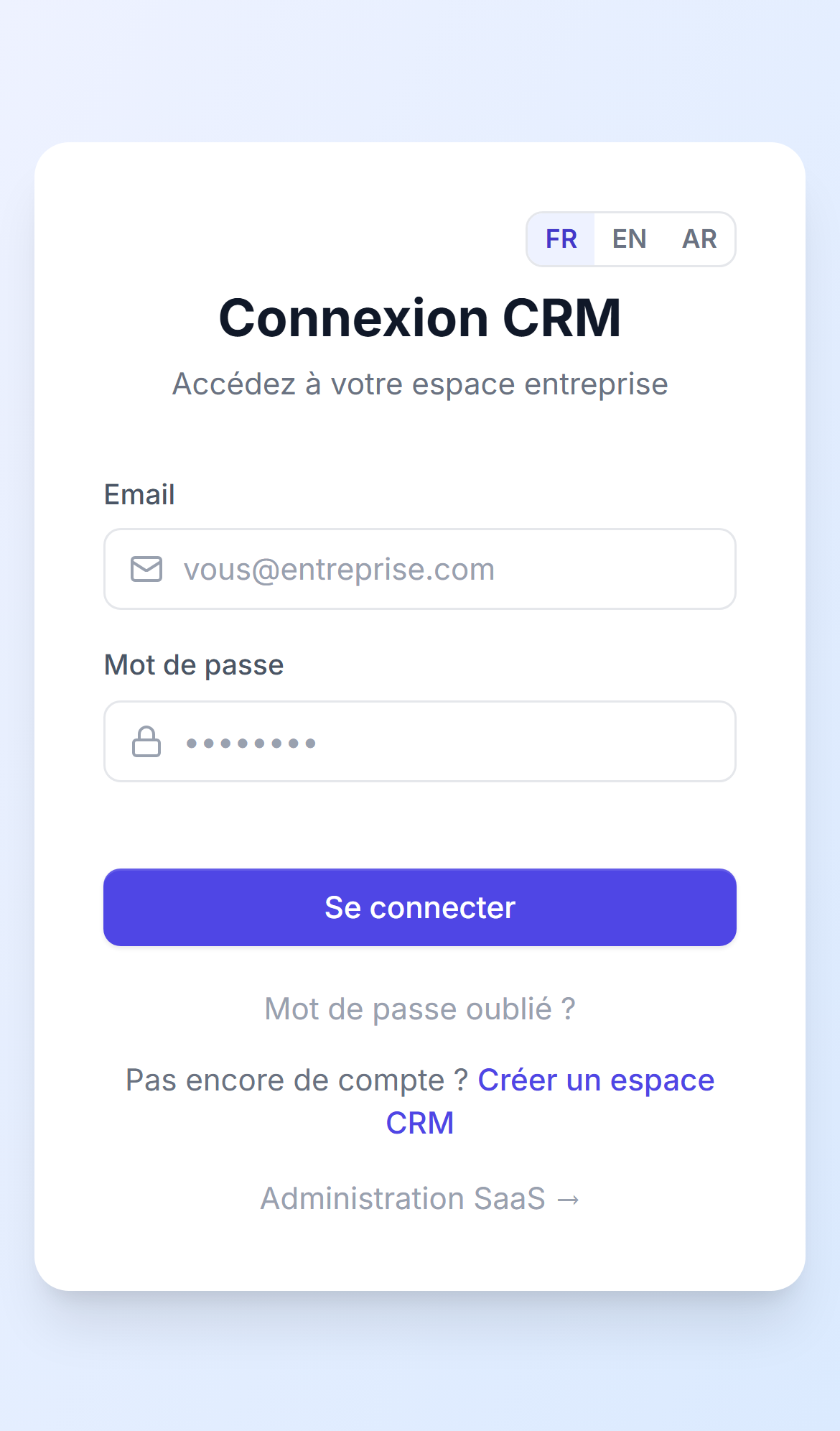 CRM 360 mobile — connexion